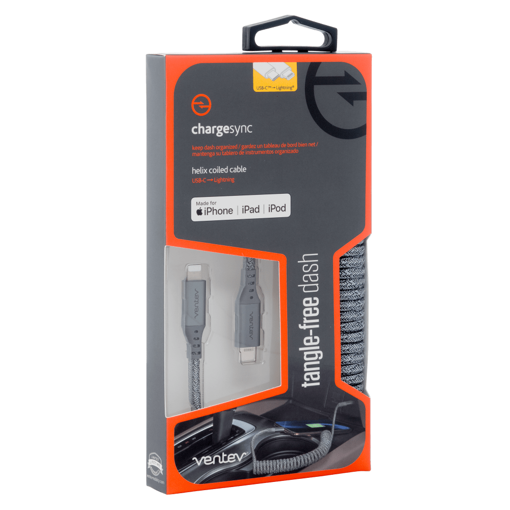 Wholesale cell phone accessory Ventev - Chargesync Helix Coiled USB C to Apple Lightning Cable