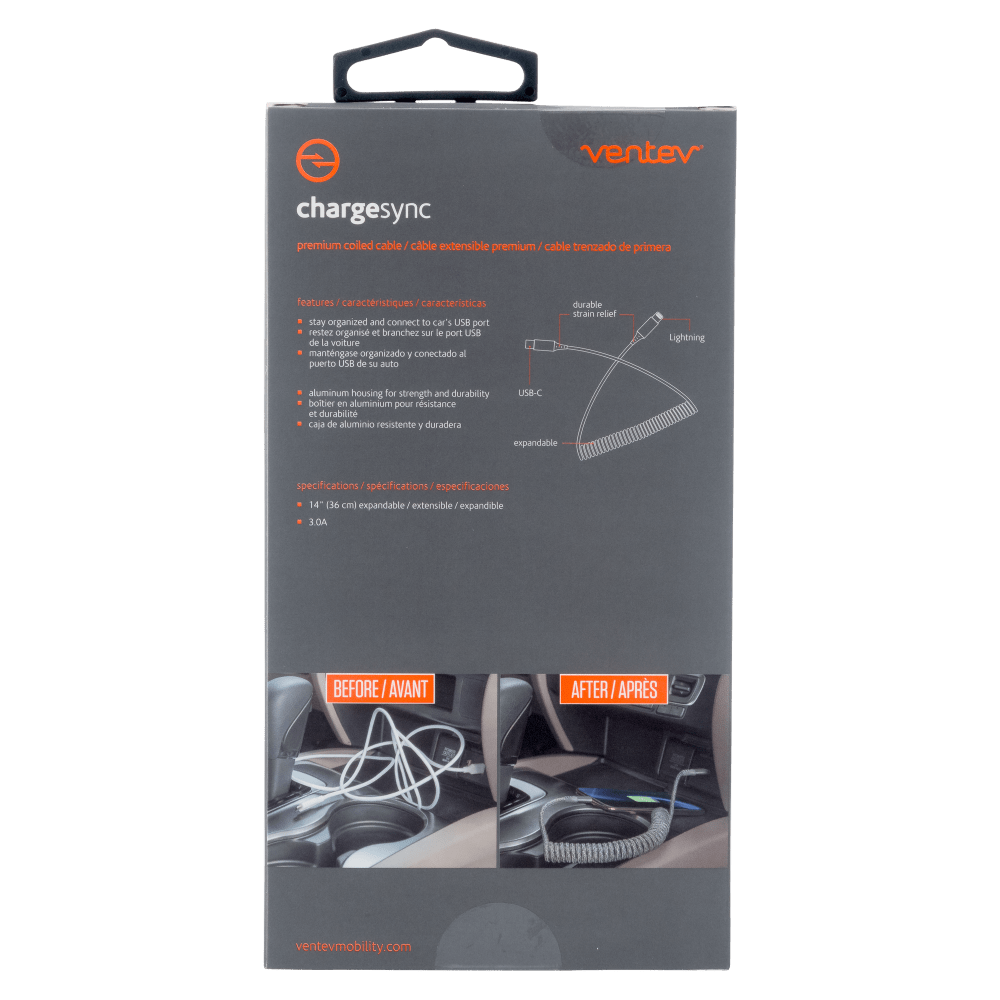 Wholesale cell phone accessory Ventev - Chargesync Helix Coiled USB C to Apple Lightning Cable