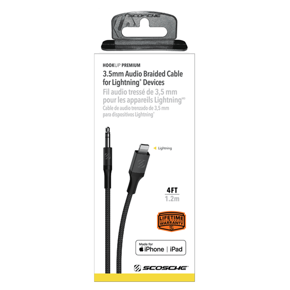 Wholesale cell phone accessory Scosche - Braided Apple Lightning to 3.5mm Aux Cable 4ft - Space