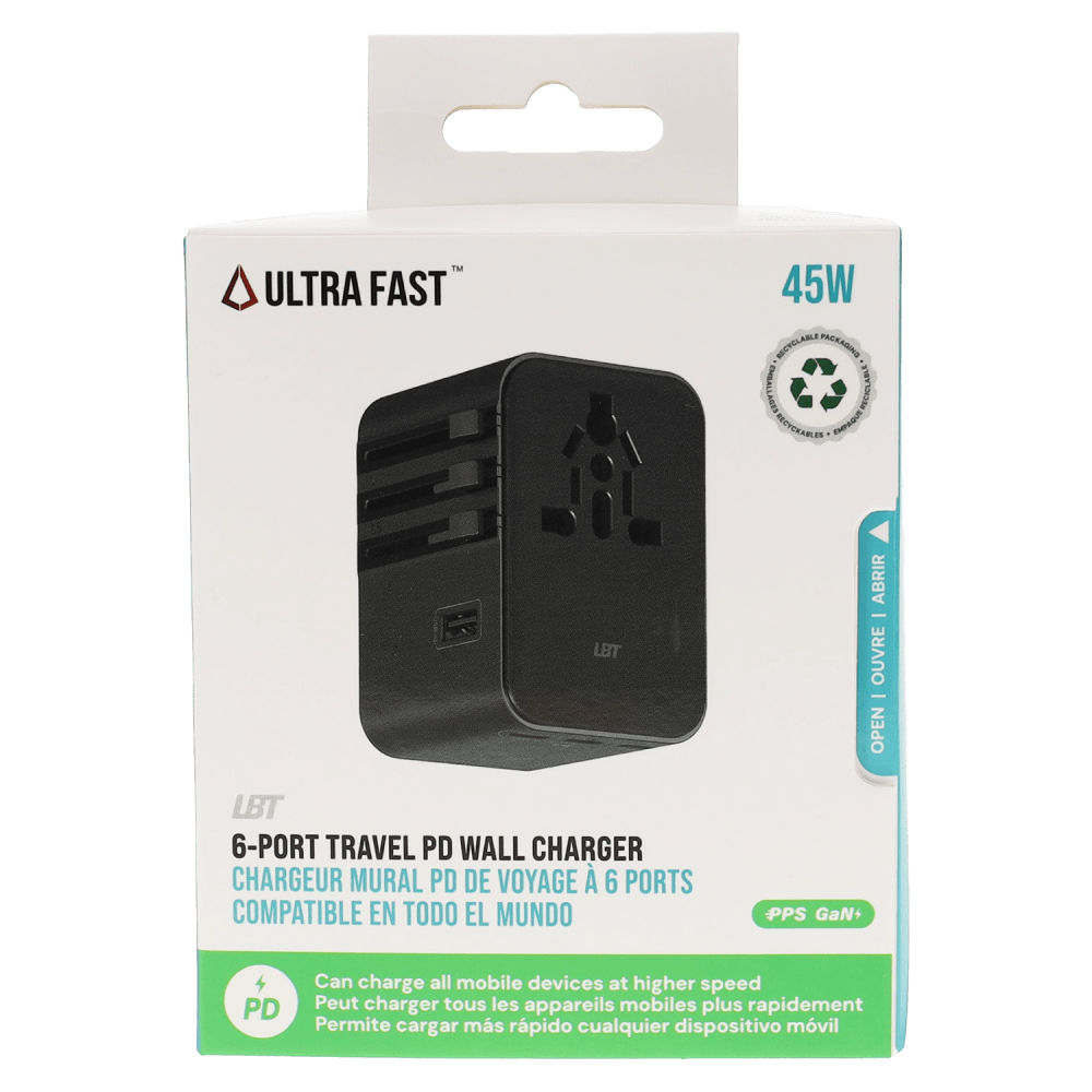 Wholesale cell phone accessory LBT - 45W Ultra Fast Power Deliver PD 6-Port Travel PD Wall