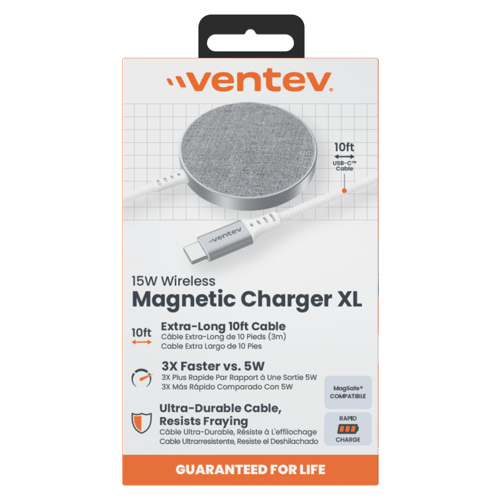 Wholesale cell phone accessory Ventev - 10ft Alloy 15W Wireless Magnetic Charger - Silver