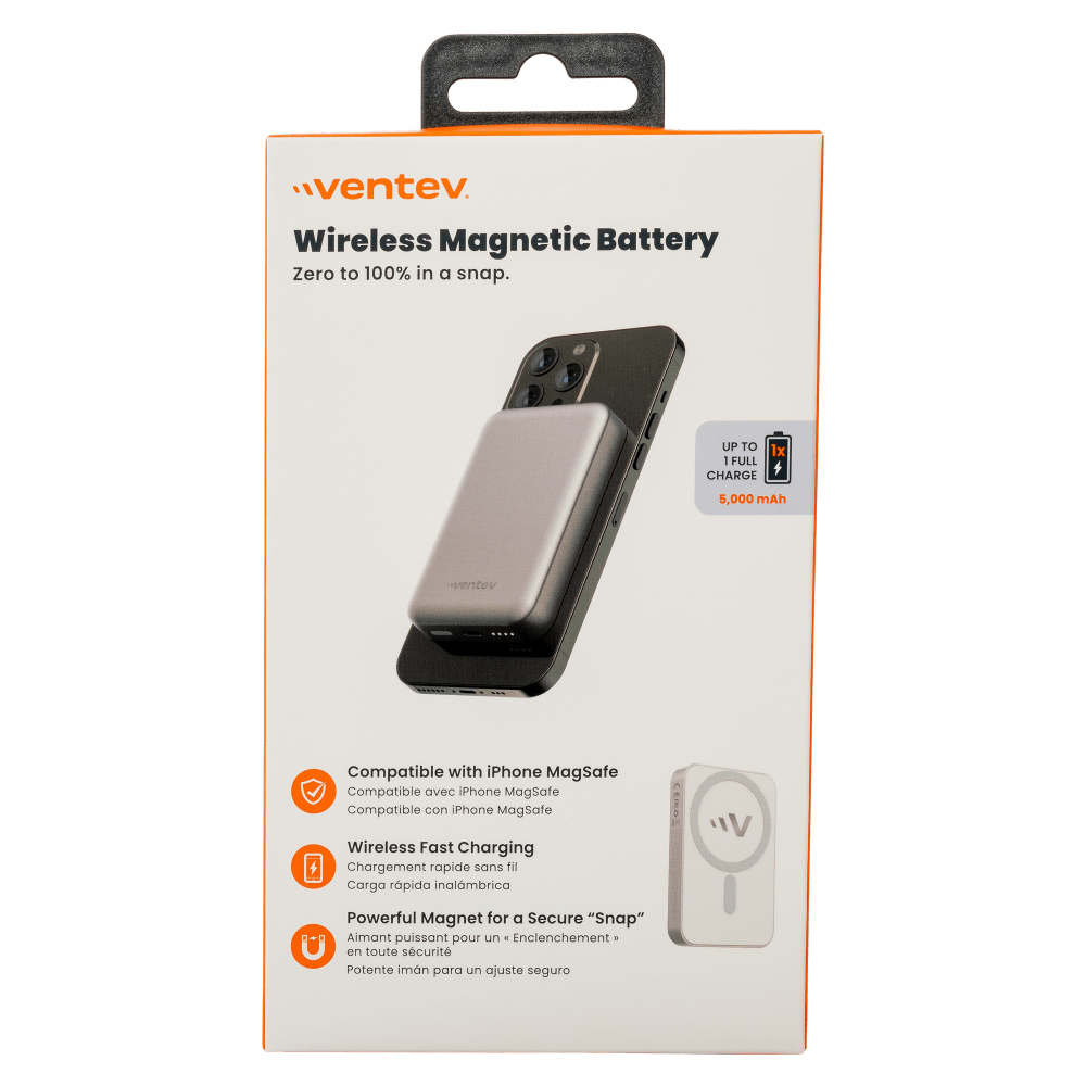 Wholesale cell phone accessory Ventev - Portable Magnetic Battery 5,000 mAh - Gray