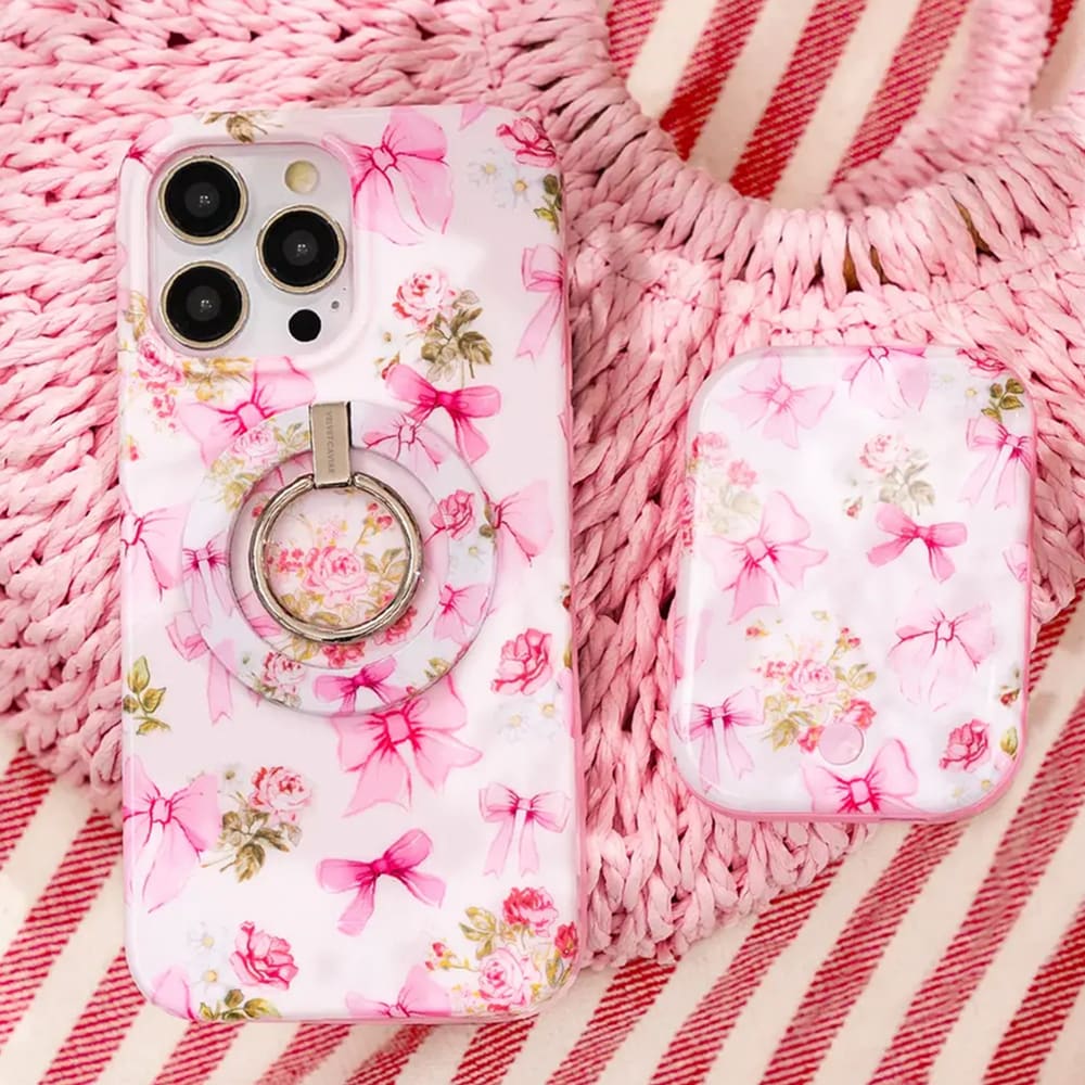 Wholesale cell phone accessory VELVET CAVIAR - MagSafe Grip Ring - Posie Pink Bow