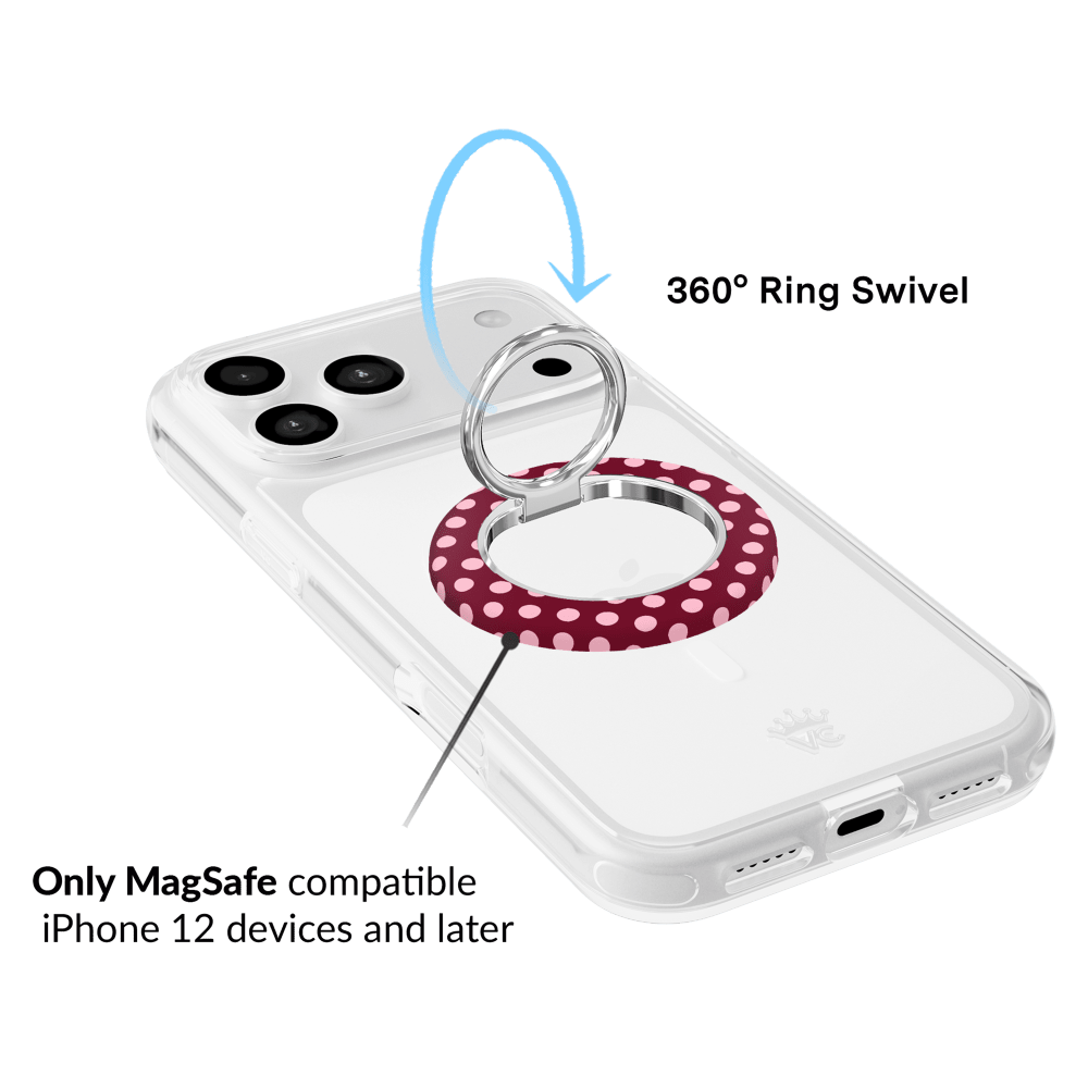 Wholesale cell phone accessory VELVET CAVIAR - Magnetic Phone Ring & Stand - Raspberry Polka