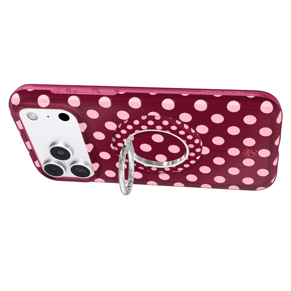 Wholesale cell phone accessory VELVET CAVIAR - Magnetic Phone Ring & Stand - Raspberry Polka
