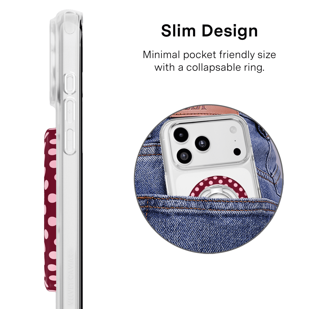 Wholesale cell phone accessory VELVET CAVIAR - Magnetic Phone Ring & Stand - Raspberry Polka