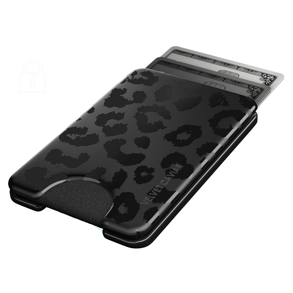 Wholesale cell phone accessory VELVET CAVIAR - Magsafe Phone Wallet - Black Leopard