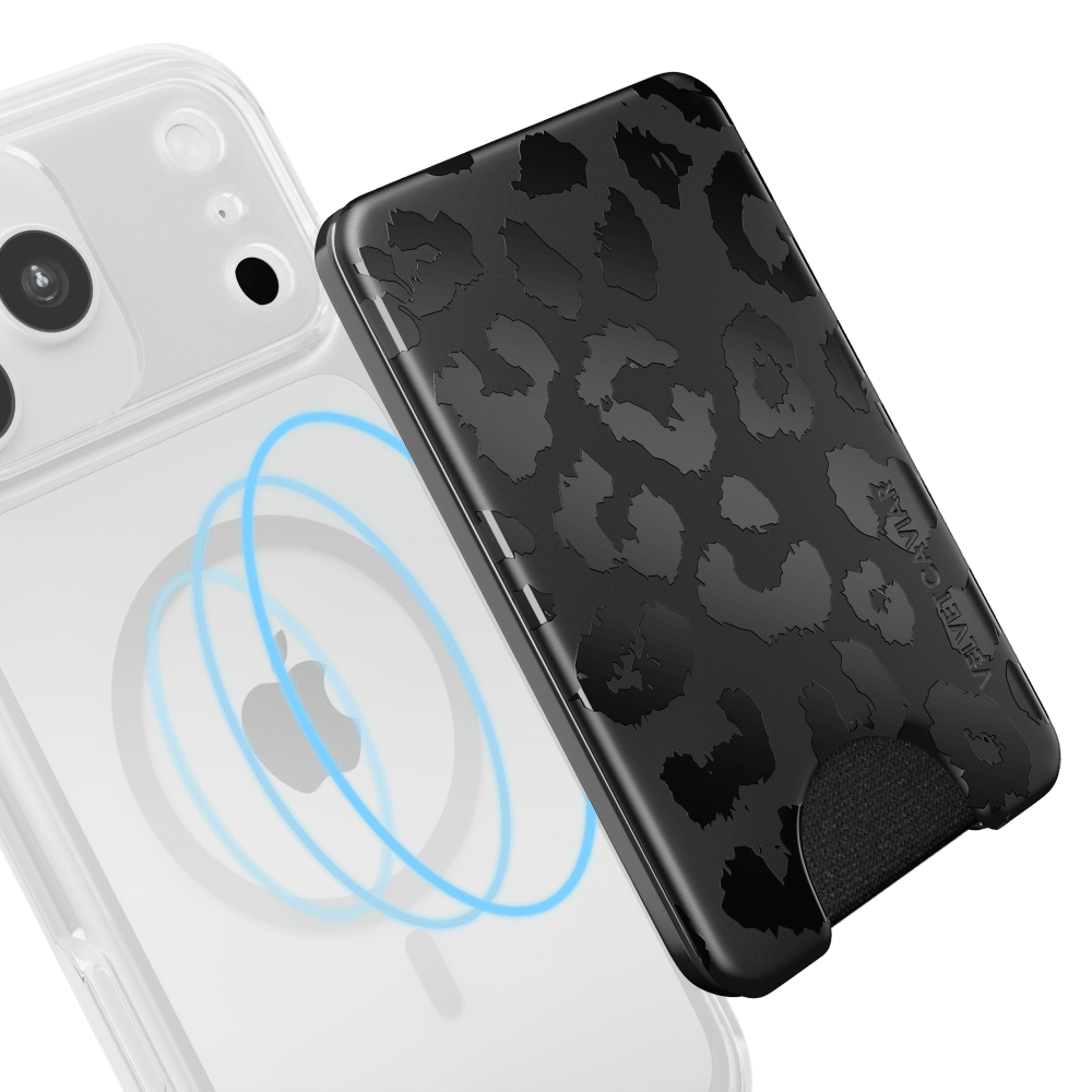 Wholesale cell phone accessory VELVET CAVIAR - Magsafe Phone Wallet - Black Leopard