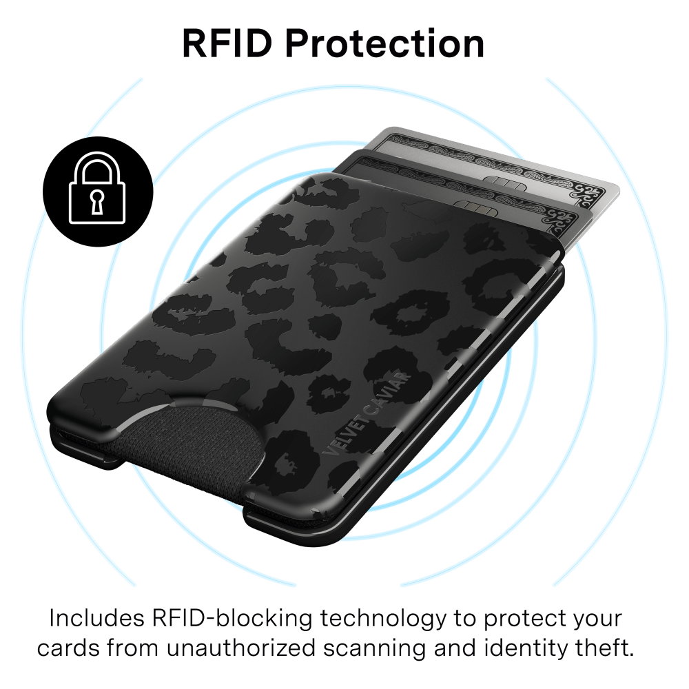 Wholesale cell phone accessory VELVET CAVIAR - Magsafe Phone Wallet - Black Leopard