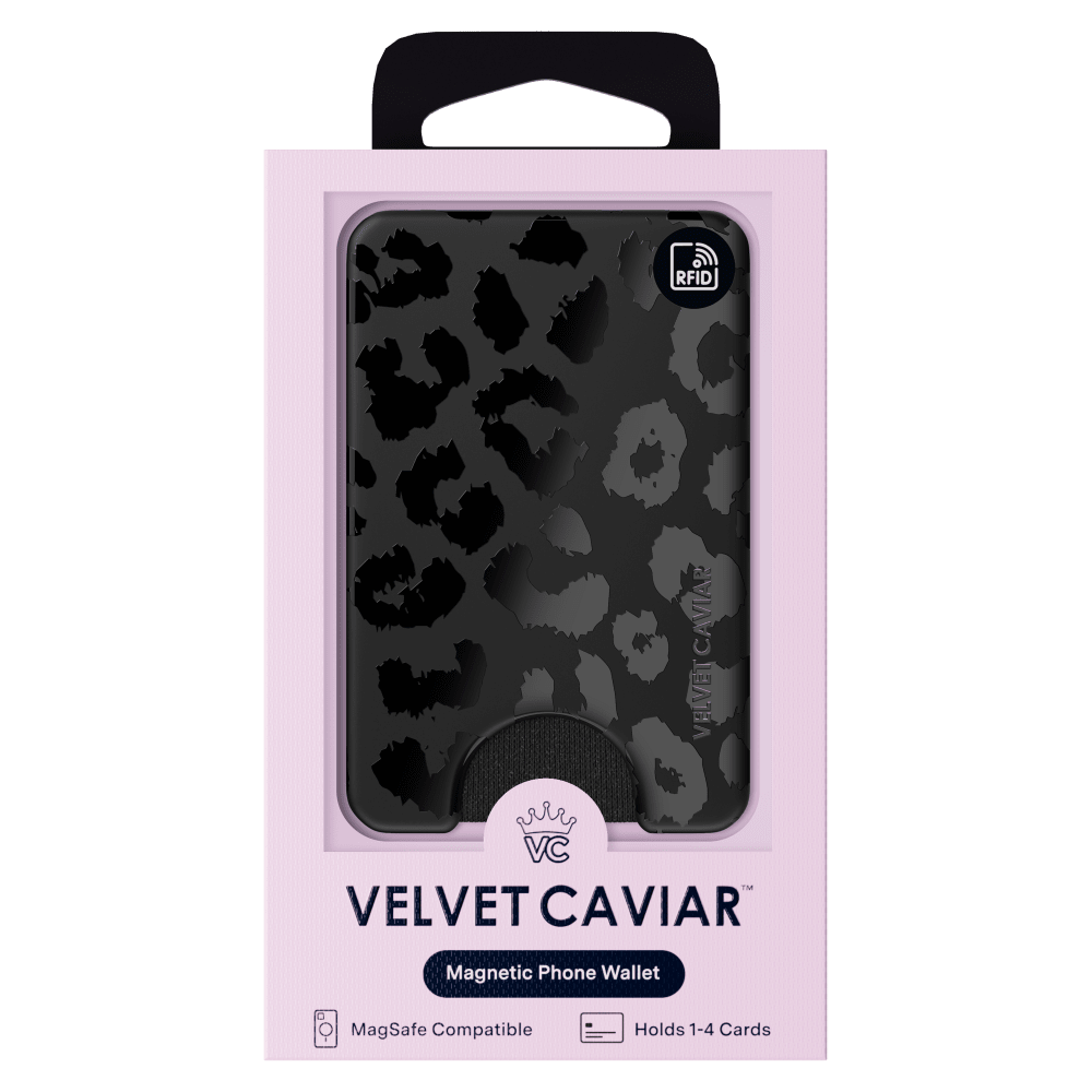 Wholesale cell phone accessory VELVET CAVIAR - Magsafe Phone Wallet - Black Leopard