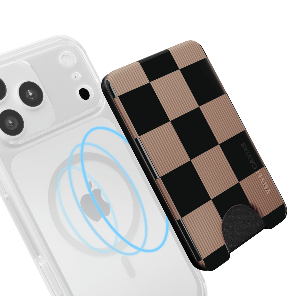 Wholesale cell phone accessory VELVET CAVIAR - Magsafe Phone Wallet - Mocha Vibe Checker