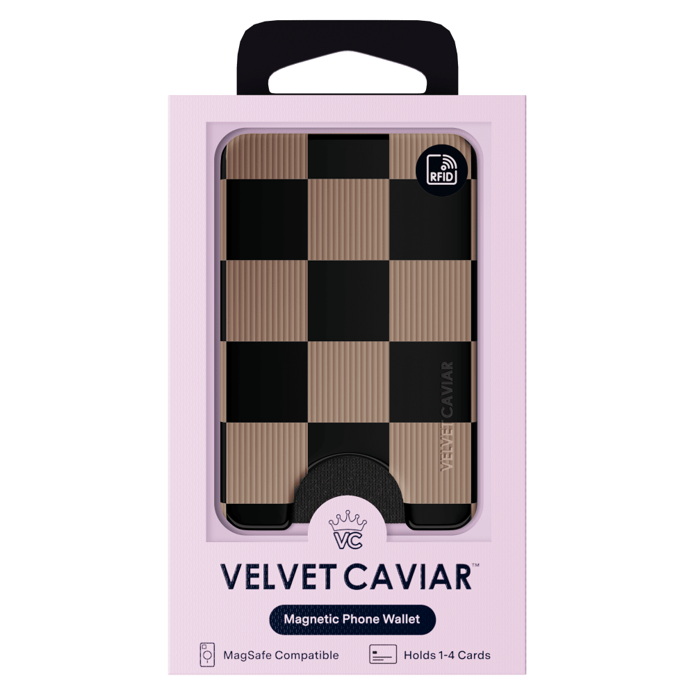 Wholesale cell phone accessory VELVET CAVIAR - Magsafe Phone Wallet - Mocha Vibe Checker