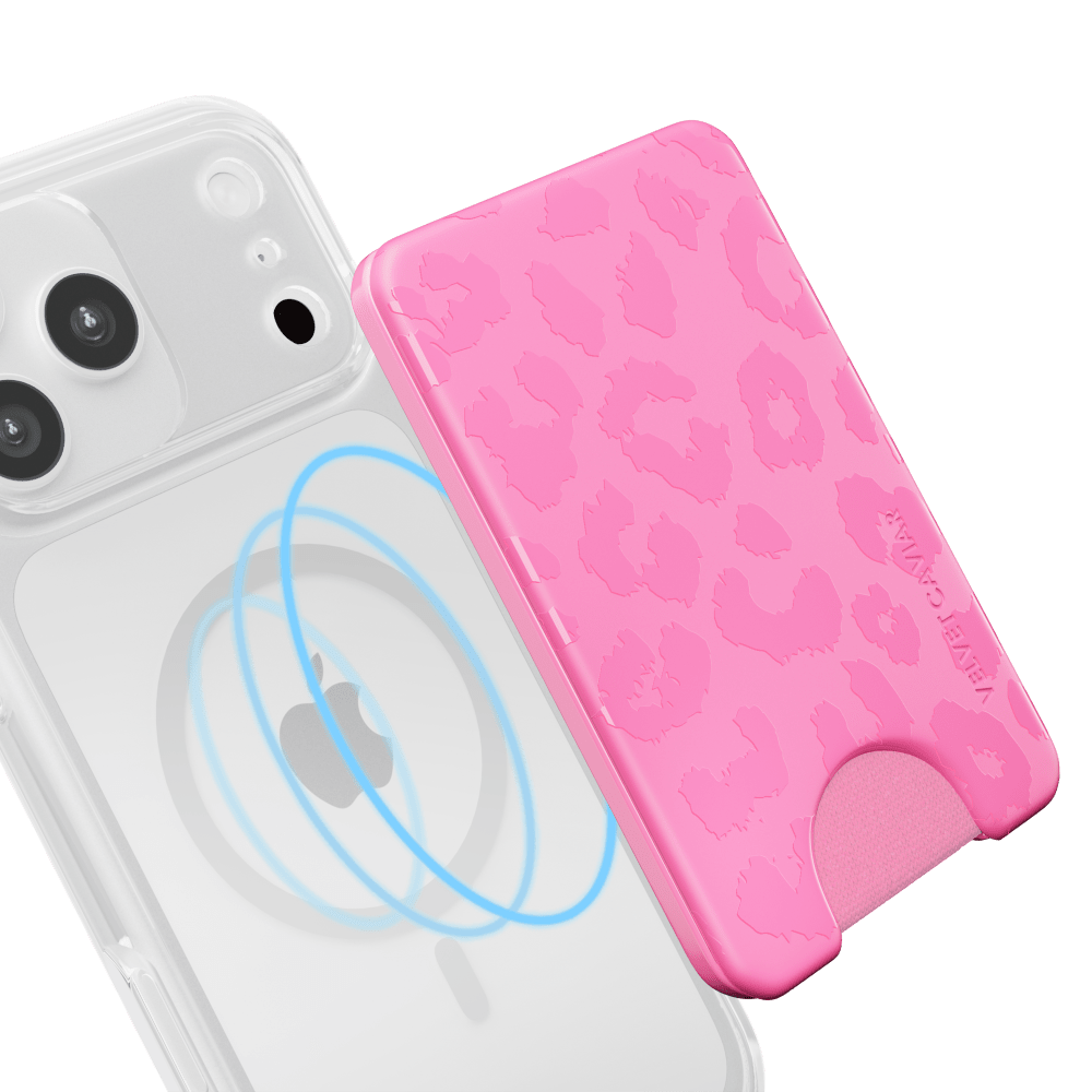 Wholesale cell phone accessory VELVET CAVIAR - Magsafe Phone Wallet - Hot Pink Leopard