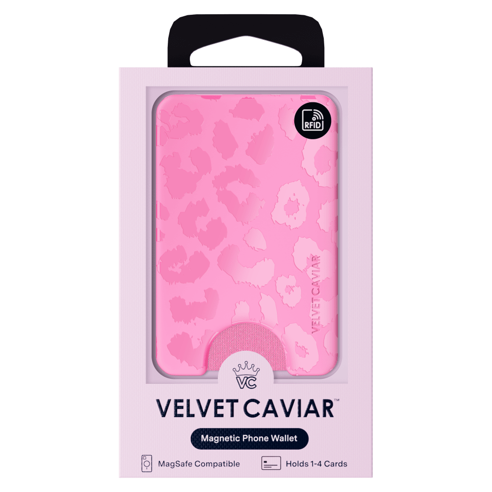 Wholesale cell phone accessory VELVET CAVIAR - Magsafe Phone Wallet - Hot Pink Leopard