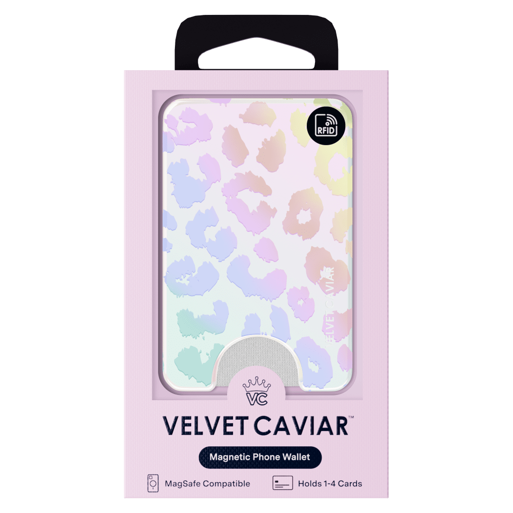 Wholesale cell phone accessory VELVET CAVIAR - Magsafe Phone Wallet - White Opal Leopard