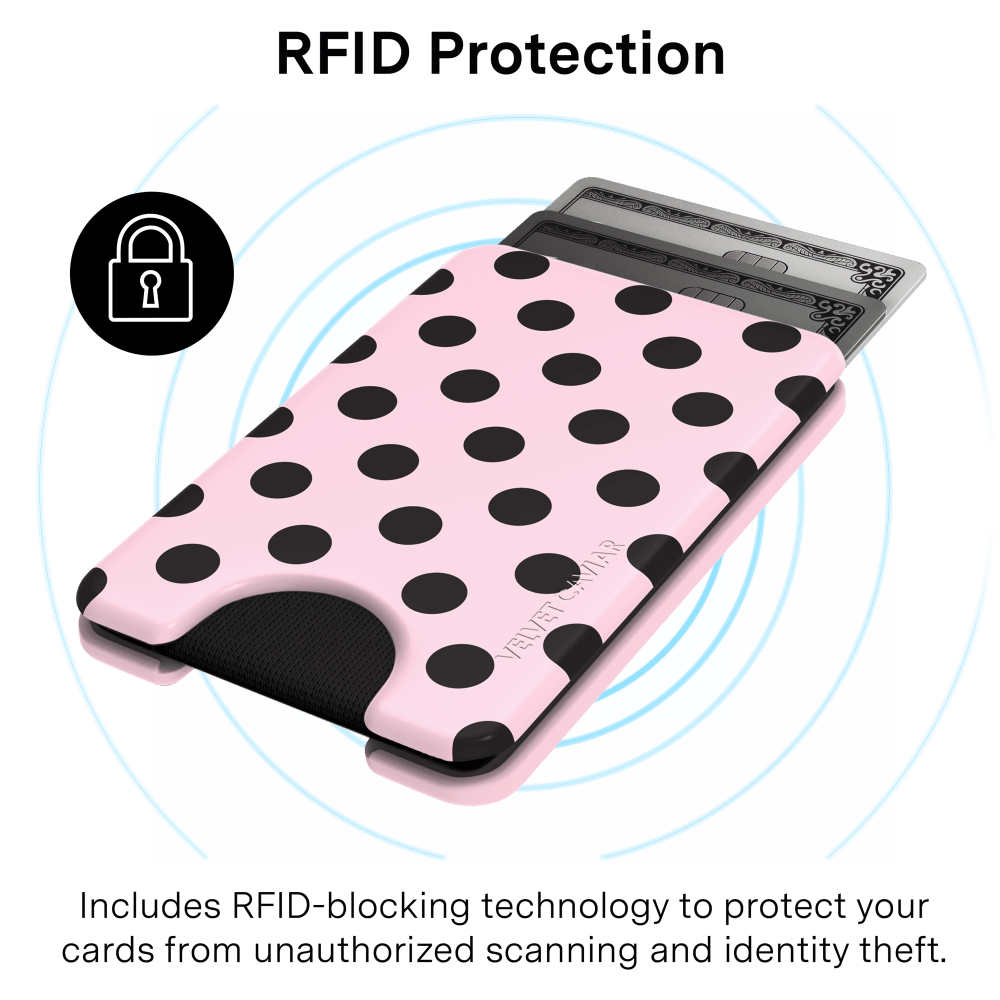 Wholesale cell phone accessory VELVET CAVIAR - Magnetic Phone Wallet - Princess Pink Polka