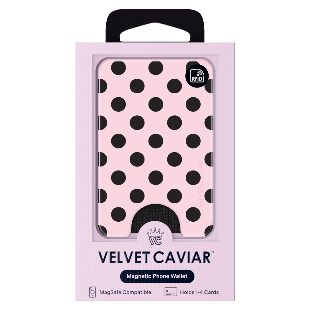Wholesale cell phone accessory VELVET CAVIAR - Magnetic Phone Wallet - Princess Pink Polka