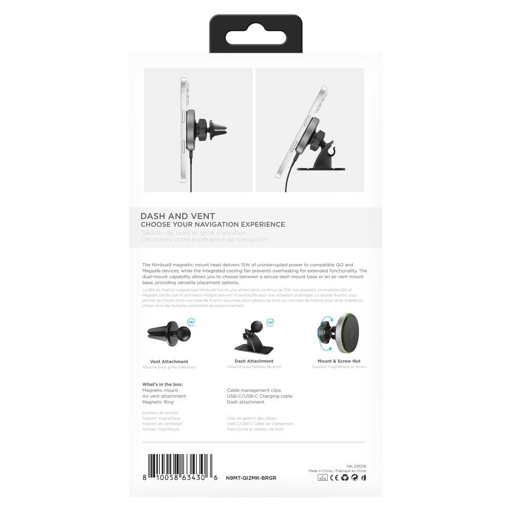 Wholesale cell phone accessory Nimbus9 - Qi2 Wireless Charging Magnetic Phone Mount Kit - Brushed