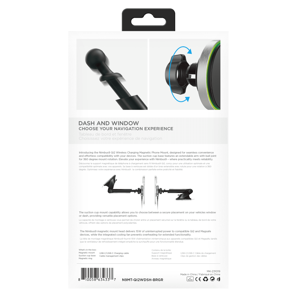Wholesale cell phone accessory Nimbus9 - Qi2 Wireless Charging Magnetic Phone Mount (Windshield