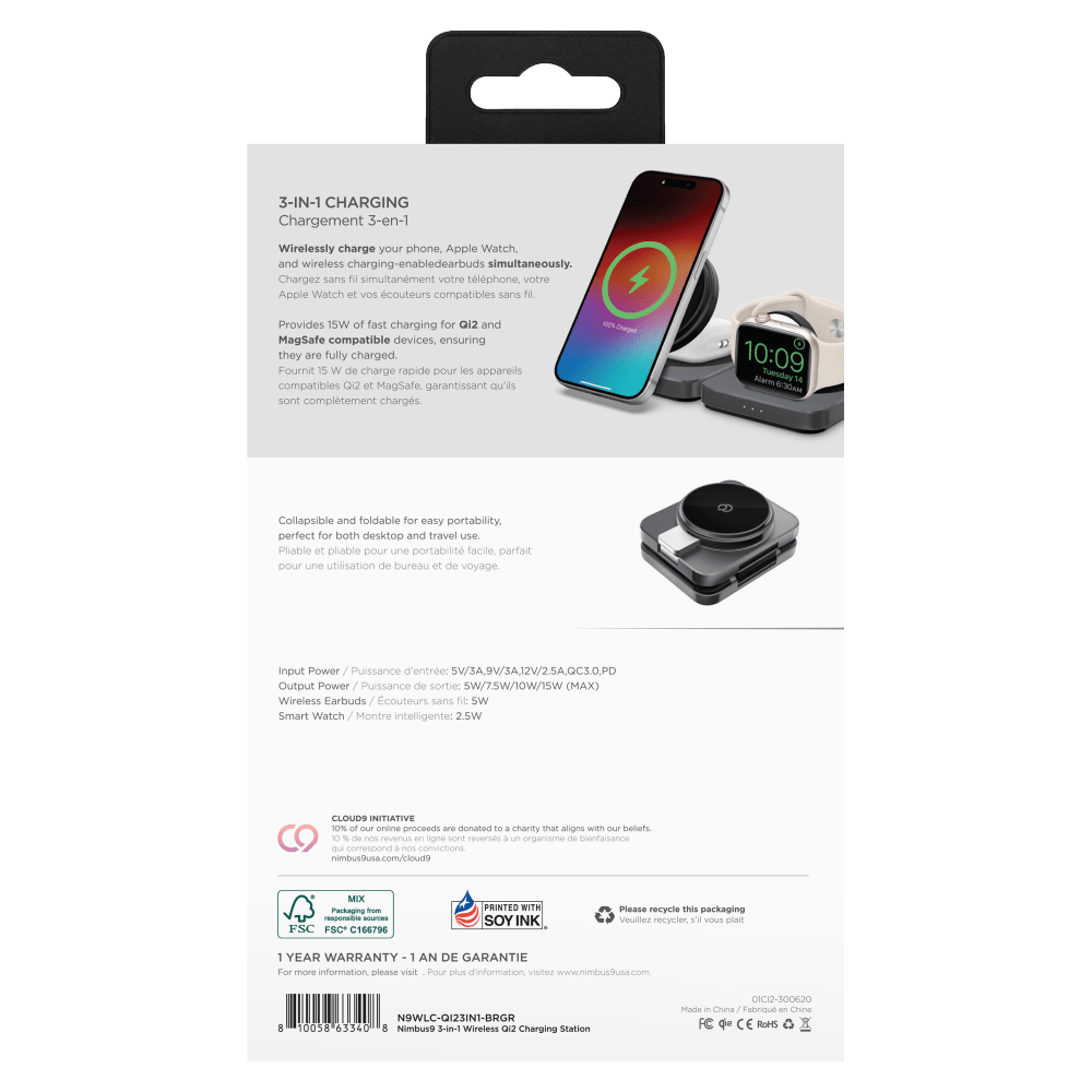 Wholesale cell phone accessory Nimbus9 - Qi2 Wireless Charger 3 in 1 Stand - Brushed Gray