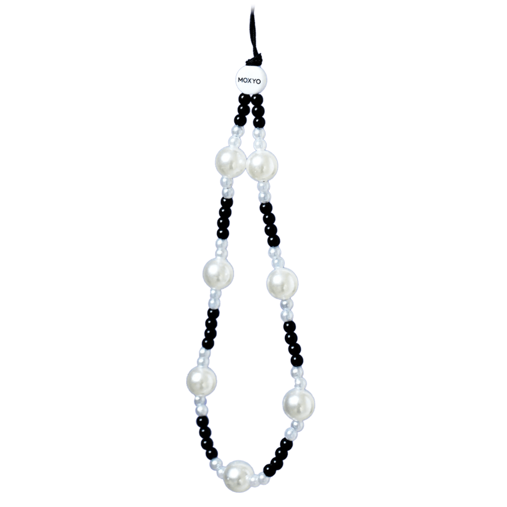 Wholesale cell phone accessory Moxyo - Lanyard Beaded Phone Charm - White and Black Pearl