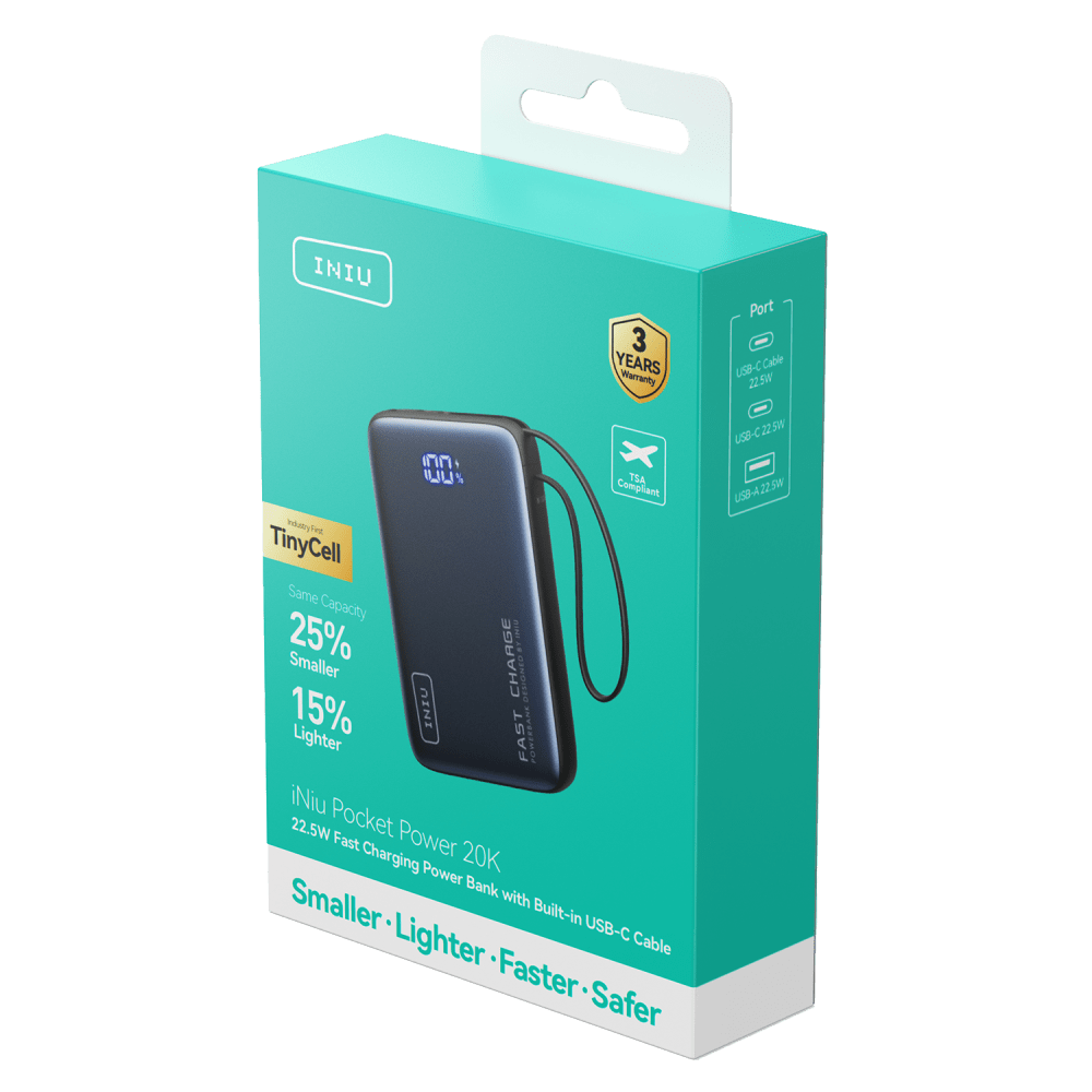 Wholesale cell phone accessory INIU - Pocket Power Portable Power Bank 20,000 mAh - Black