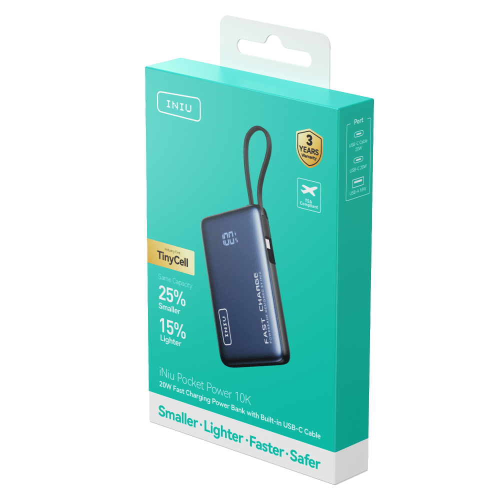 Wholesale cell phone accessory INIU - Pocket Power Portable Power Bank 10,000 mAh - Black