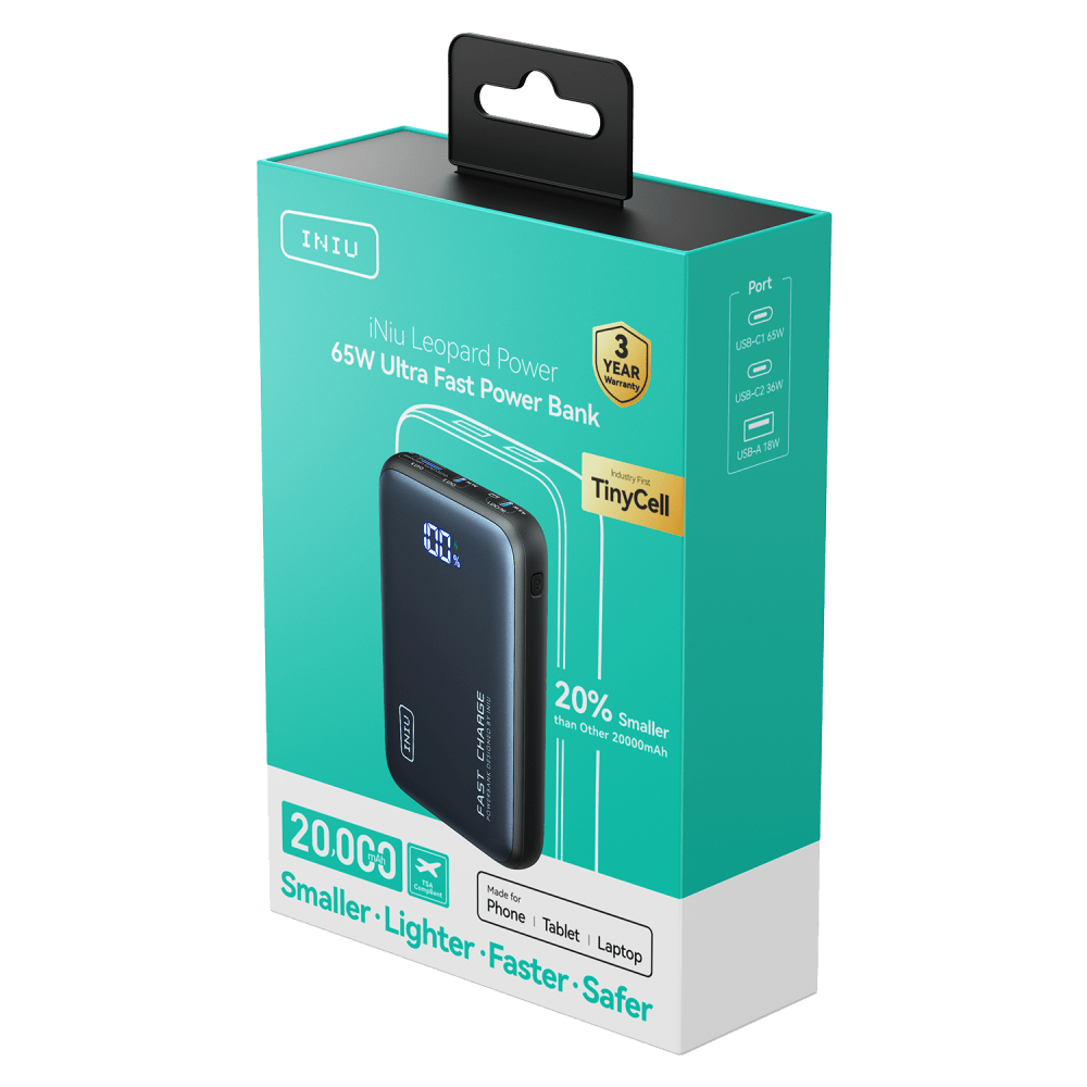 Wholesale cell phone accessory INIU - Leopard Power Portable 65W Power Bank 20,000 mAh - Black