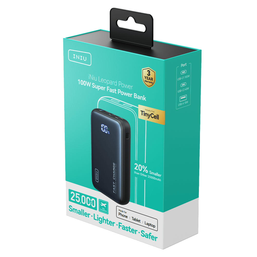 Wholesale cell phone accessory INIU - Leopard Power Portable 100W Power Bank 25,000 mAh - Black
