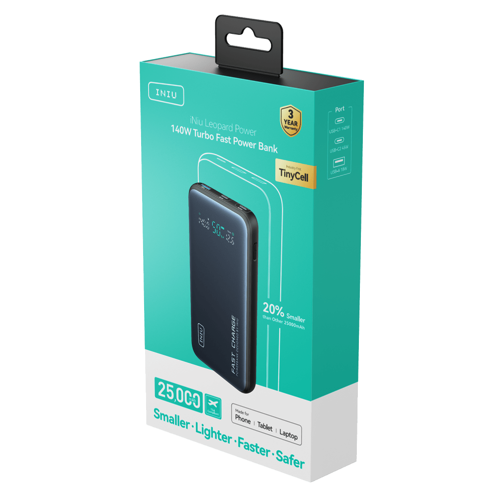 Wholesale cell phone accessory INIU - Leopard Power Portable 140W Power Bank 25,000 mAh - Black