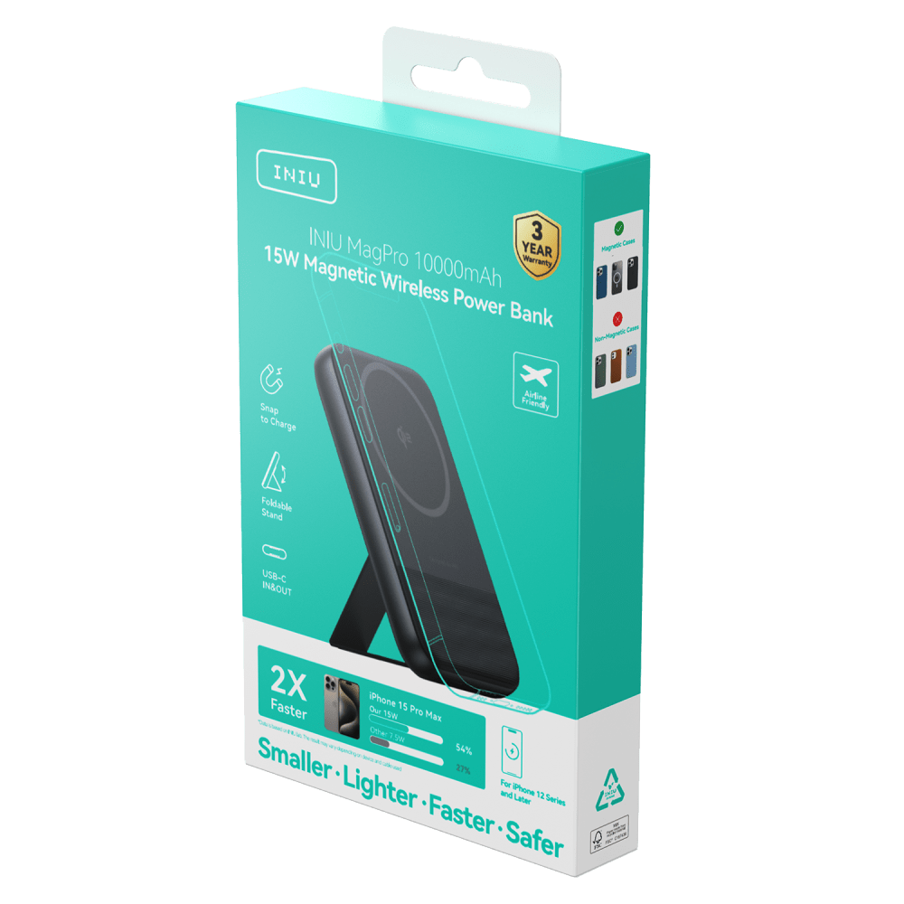 Wholesale cell phone accessory INIU - MagPro Portable Power Bank 10,000 mAh - Black