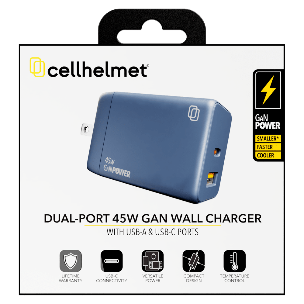 Wholesale cell phone accessory cellhelmet - Dual Port GaN Wall Charger USB Type A / Type C