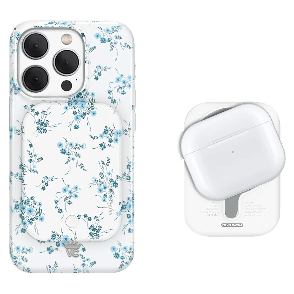 Wholesale cell phone accessory Velvet Caviar - MagSafe Battery Power Pack - French Blue Floral