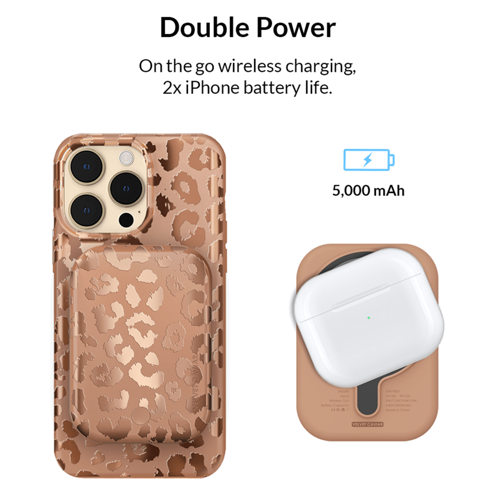 Wholesale cell phone accessory Velvet Caviar - MagSafe Battery Power Pack - Bronze Chrome Leopard