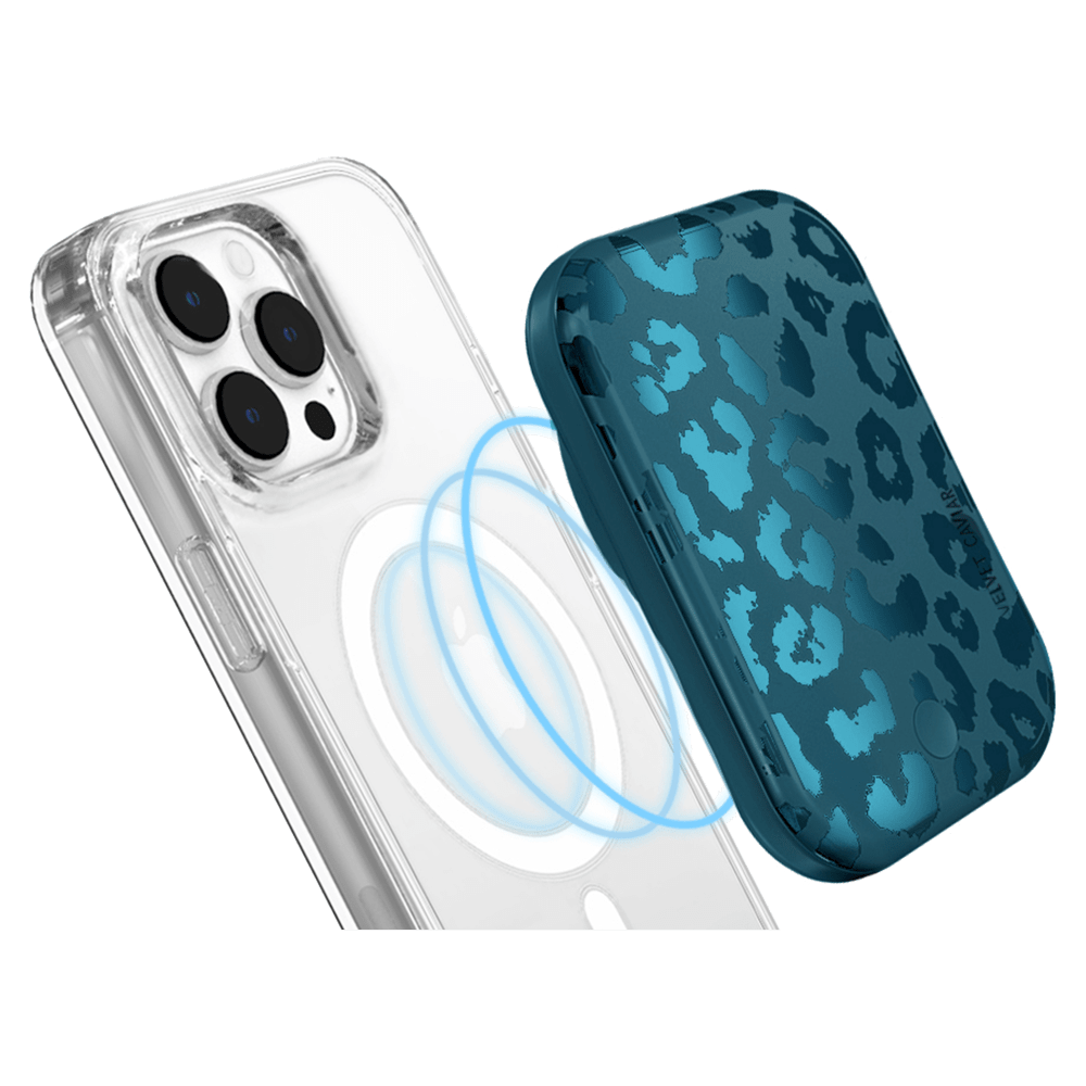 Wholesale cell phone accessory Velvet Caviar - MagSafe Battery Power Pack - Metallic Navy Leopard