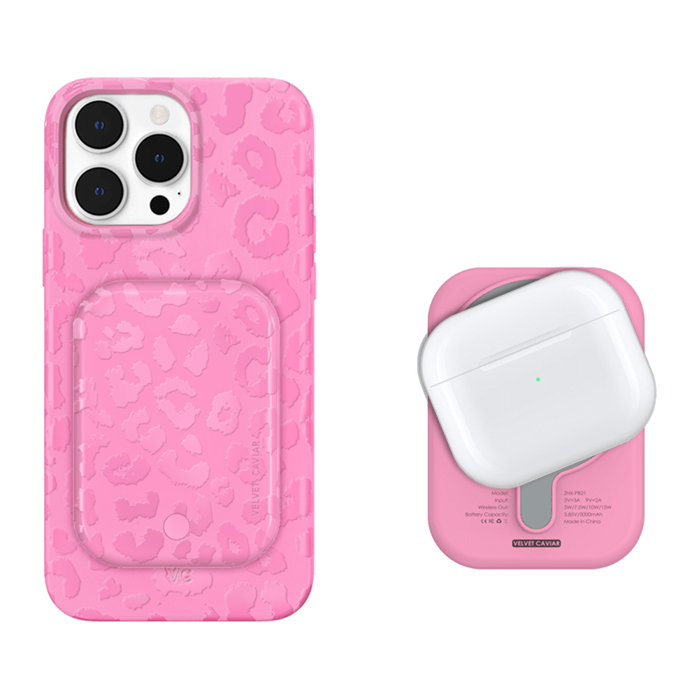 Wholesale cell phone accessory Velvet Caviar - MagSafe Battery Power Pack - Hot Pink Leopard