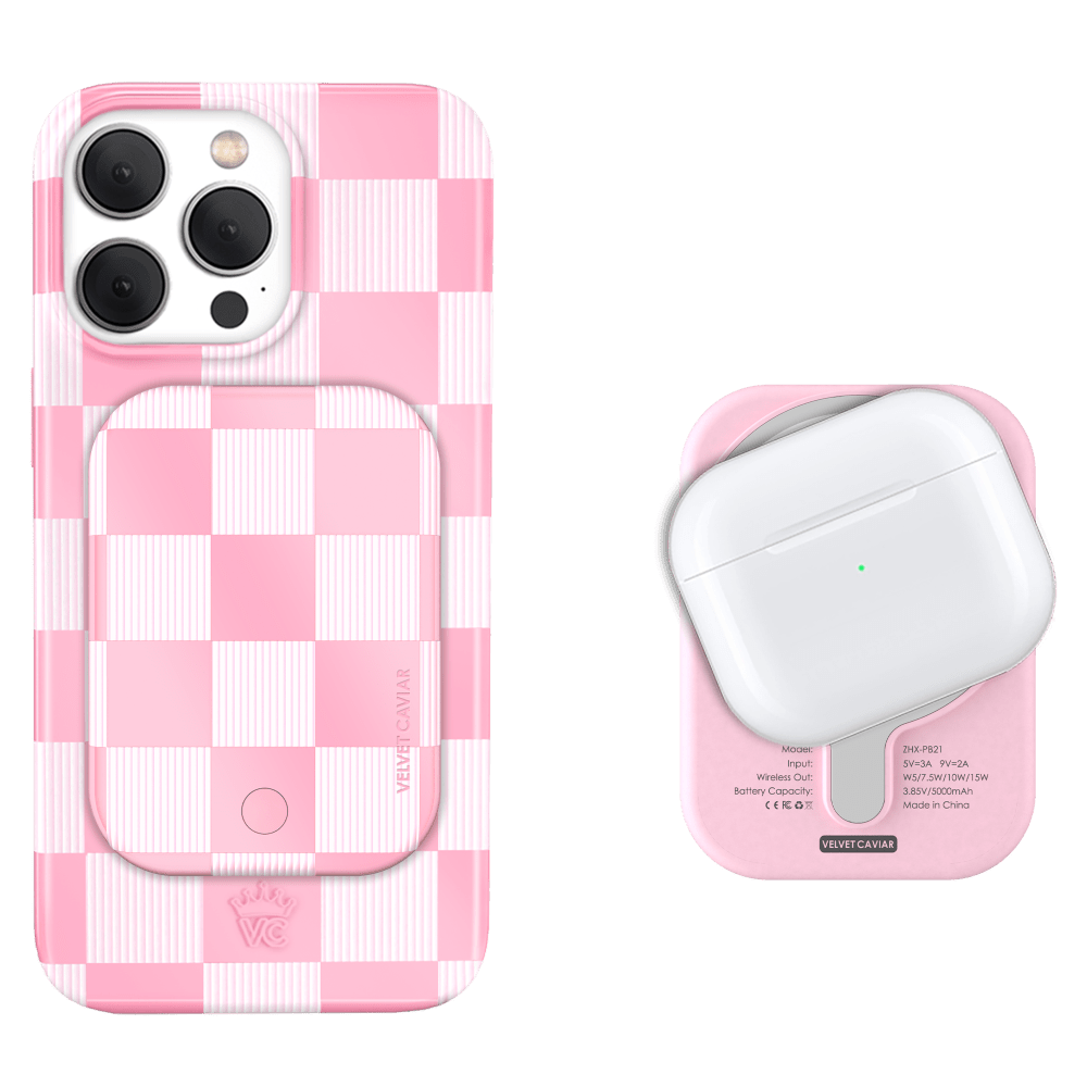 Wholesale cell phone accessory Velvet Caviar - MagSafe Battery Power Pack - Pink Pastel Checker