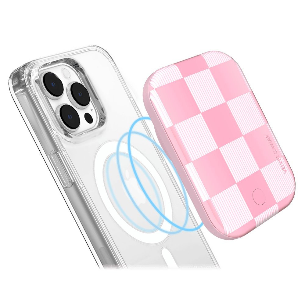 Wholesale cell phone accessory Velvet Caviar - MagSafe Battery Power Pack - Pink Pastel Checker