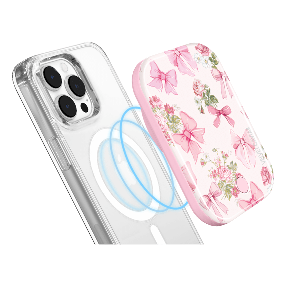 Wholesale cell phone accessory Velvet Caviar - MagSafe Battery Power Pack - Posie Pink Bow
