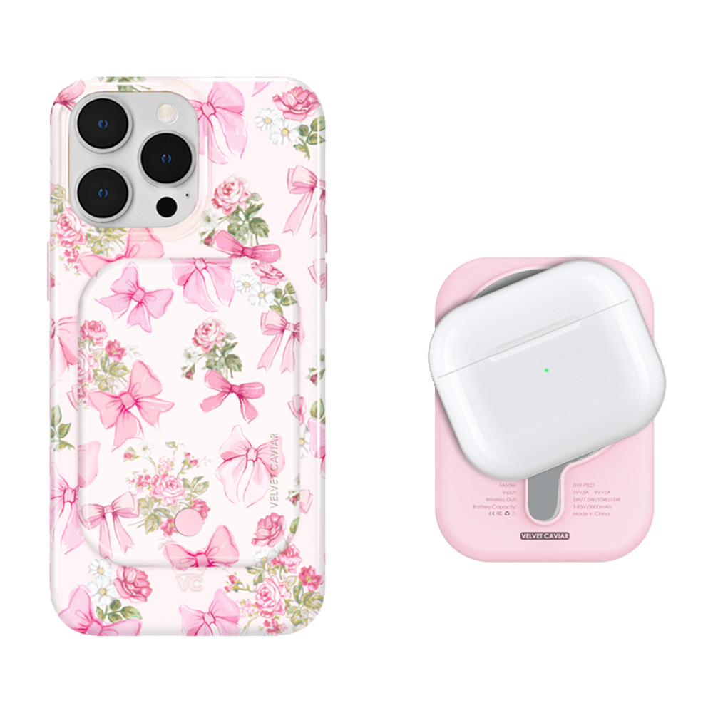 Wholesale cell phone accessory Velvet Caviar - MagSafe Battery Power Pack - Posie Pink Bow