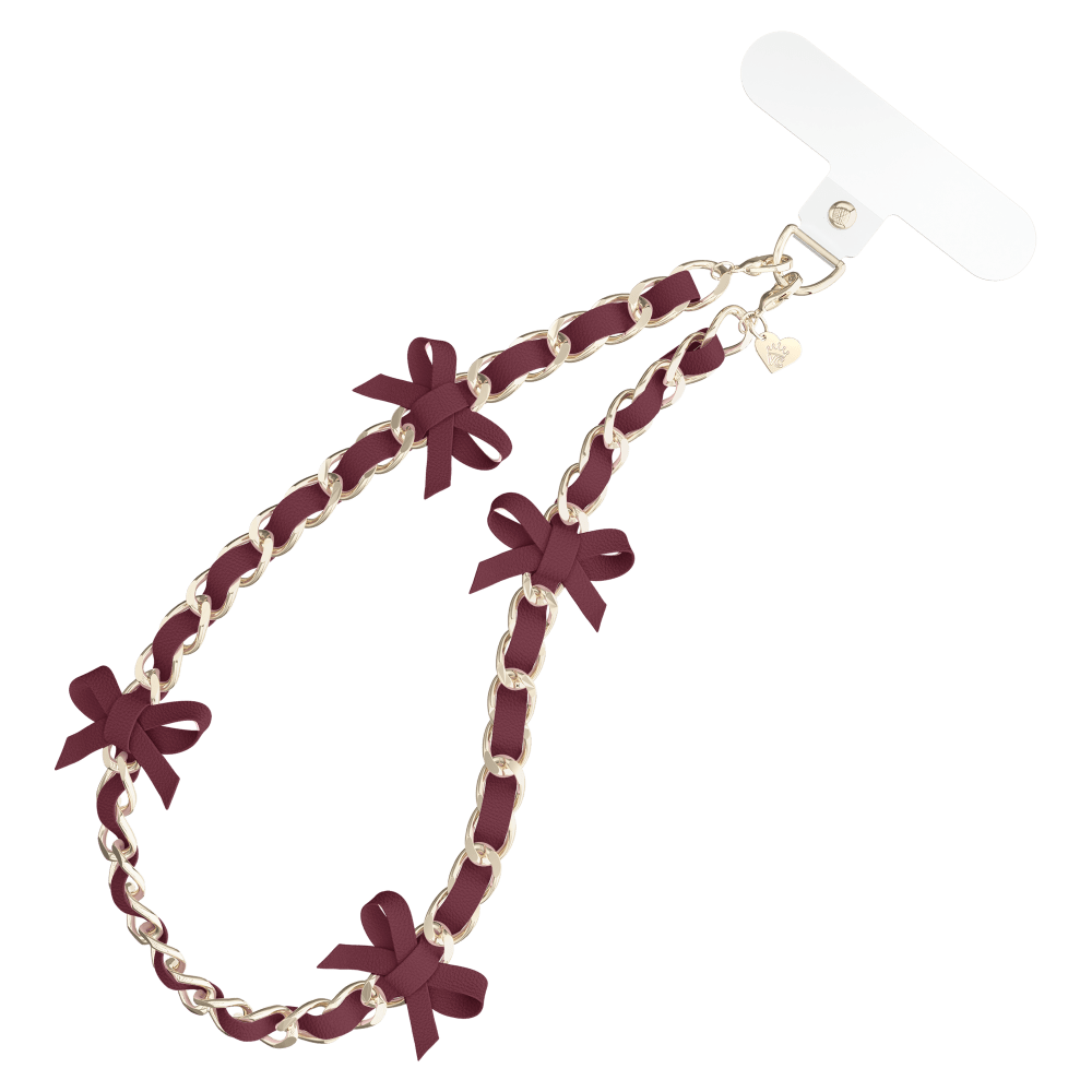 Wholesale cell phone accessory VELVET CAVIAR - Phone Charm Wristlet - Burgundy Bow Leather