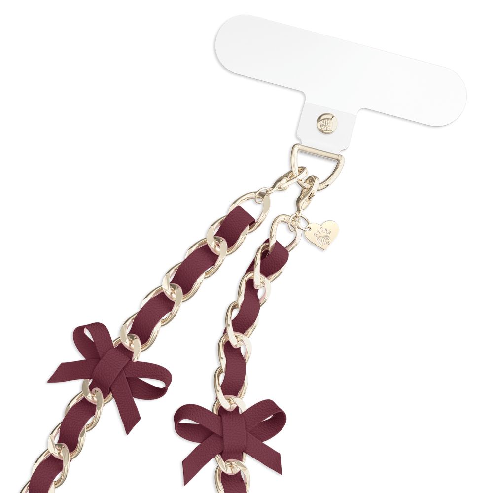 Wholesale cell phone accessory VELVET CAVIAR - Phone Charm Wristlet - Burgundy Bow Leather