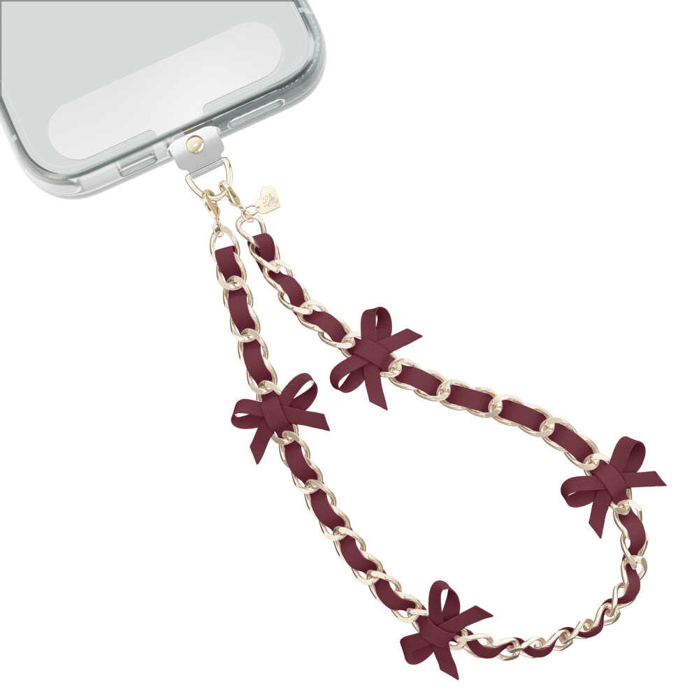 Wholesale cell phone accessory VELVET CAVIAR - Phone Charm Wristlet - Burgundy Bow Leather