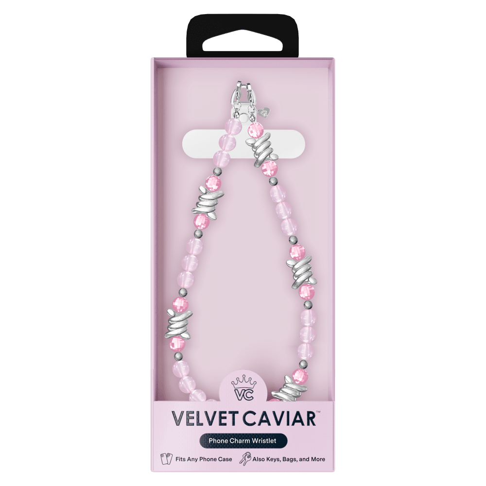 Wholesale cell phone accessory VELVET CAVIAR - Phone Charm Wristlet - Pink Barbed Wire