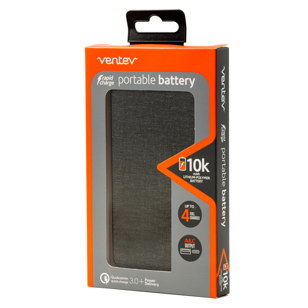 Wholesale cell phone accessory Ventev - Portable Battery PD 10,000 mAh - Gray