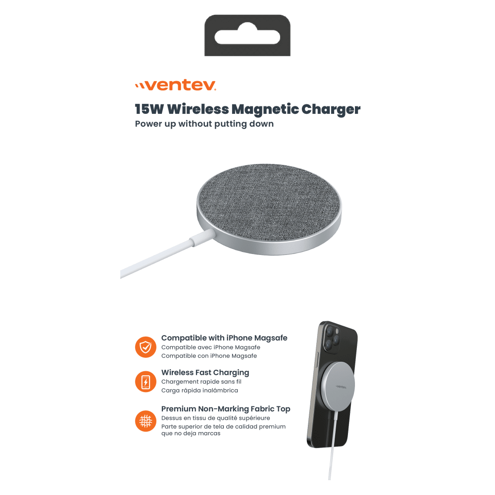 Wholesale cell phone accessory Ventev - 15W Qi2 Magnetic Charger - Silver