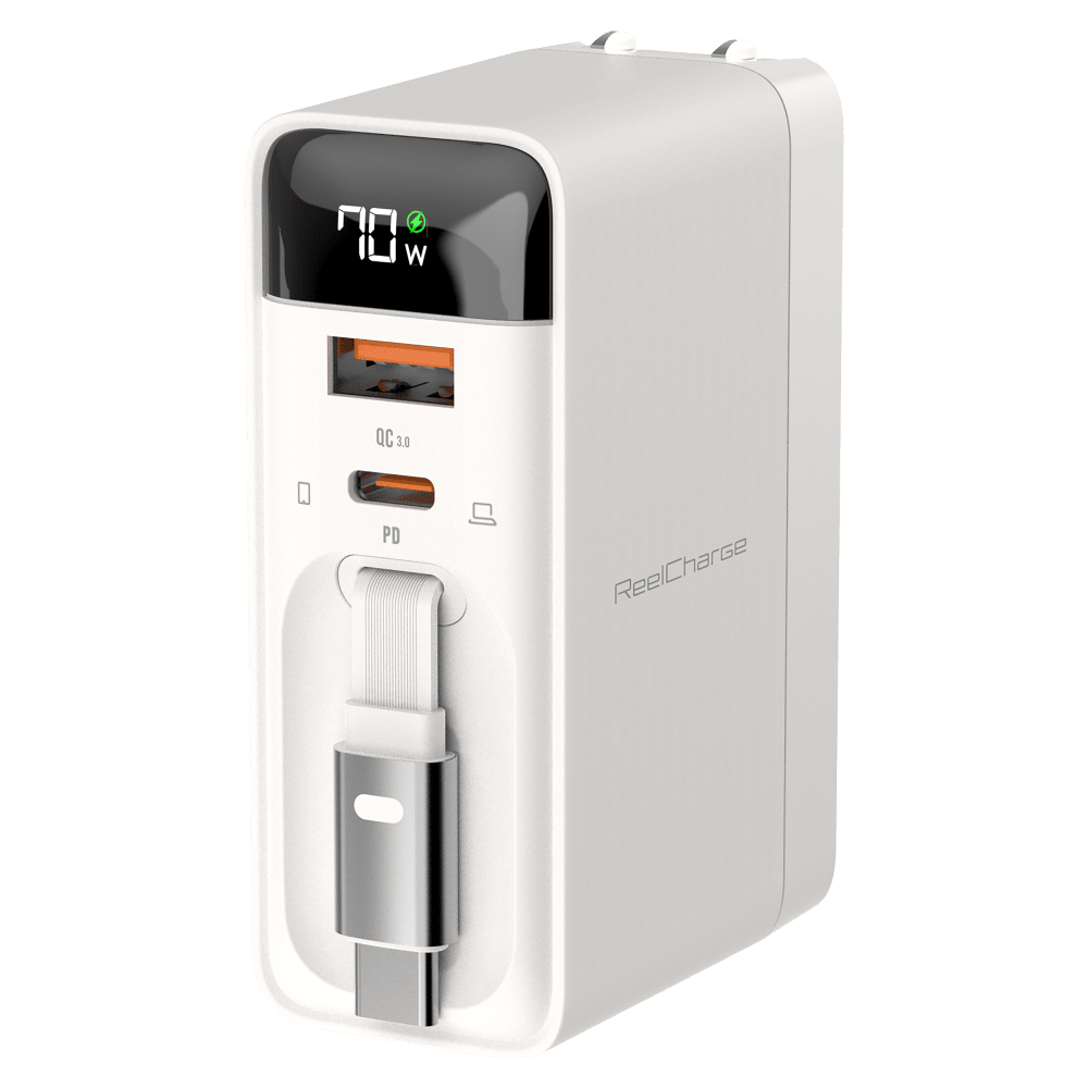 Wholesale cell phone accessory ReelCharge - 70W USB A and USB C Wall Charger with Retractable