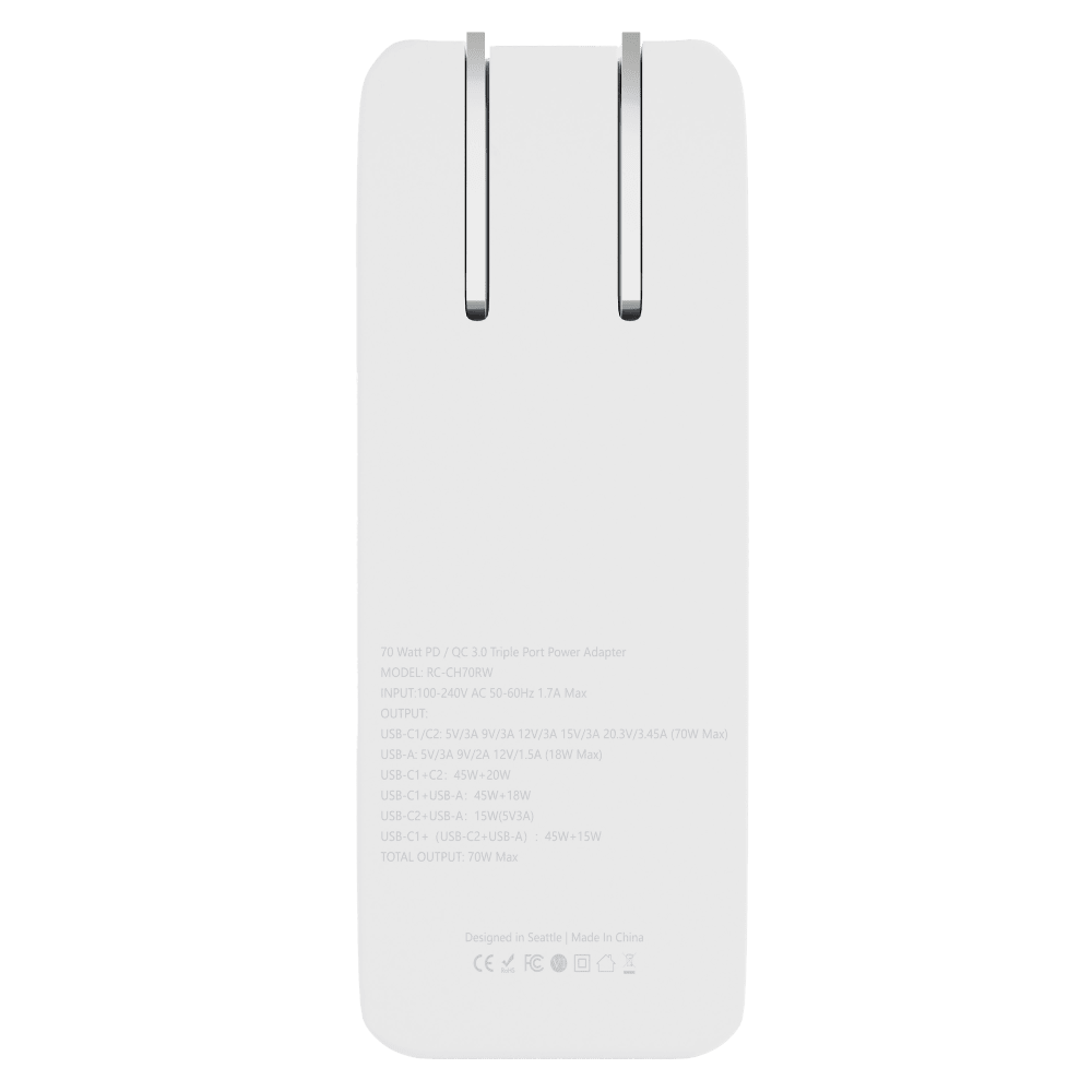 Wholesale cell phone accessory ReelCharge - 70W USB A and USB C Wall Charger with Retractable