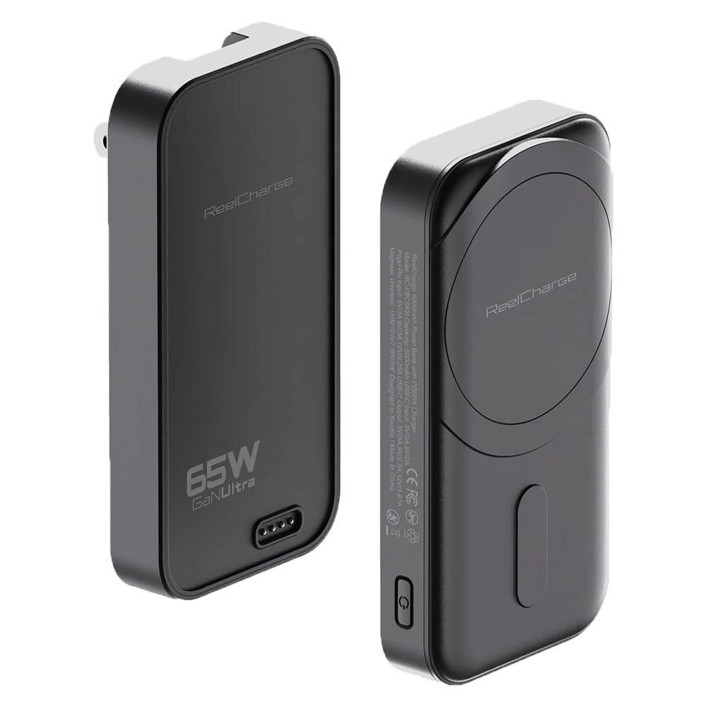 Wholesale cell phone accessory ReelCharge - 2-in-1 Power Bank 5,000 mAh and Wall Charger 65W