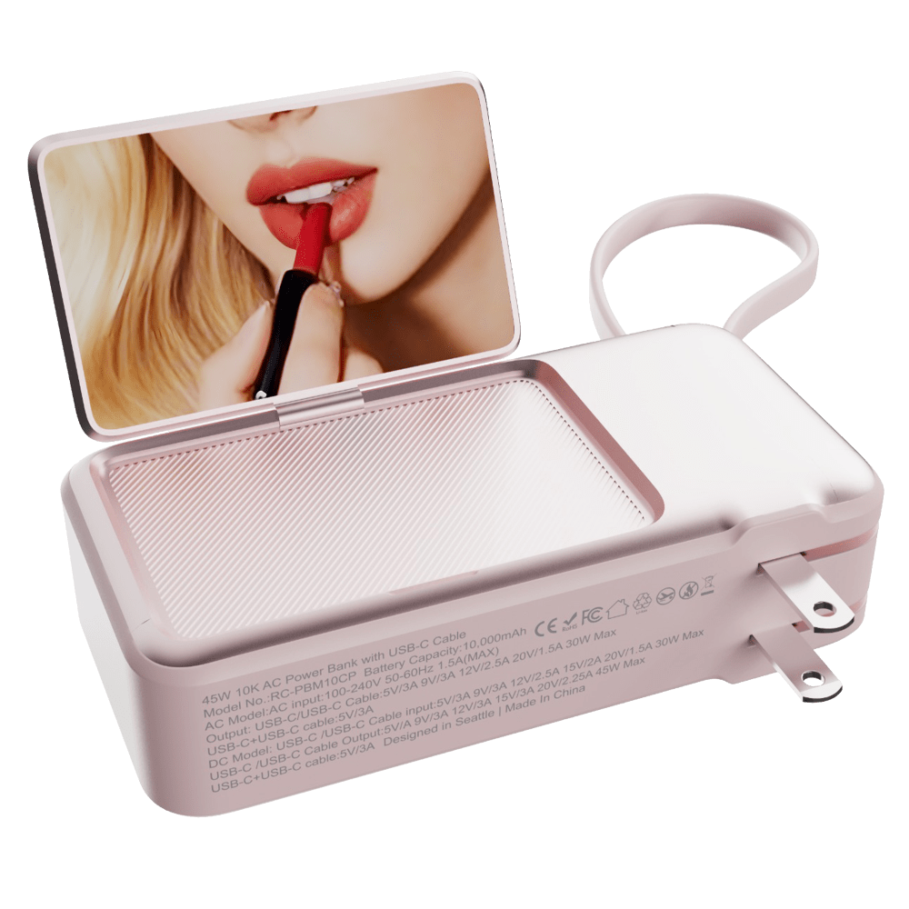 Wholesale cell phone accessory ReelCharge - 45W USB C Power Bank with Folding Mirror, LED Display